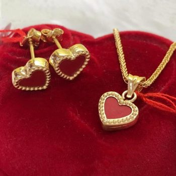 18K Saudi Gold Set Heart Necklace Earring 18